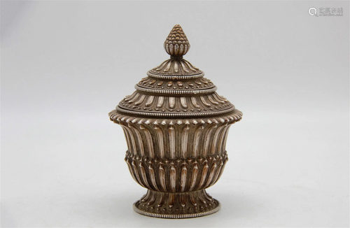 Antique RepoussÃ© Rice Offering Silver Container