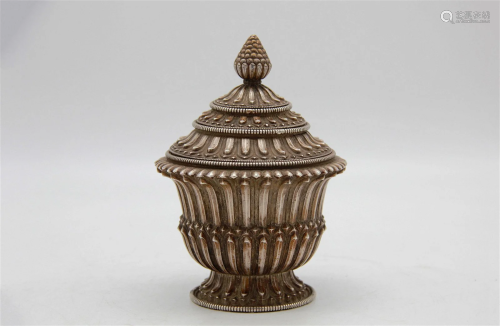 Antique RepoussÃ© Rice Offering Silver Container