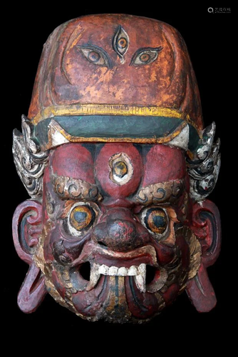 Antique Tibetan Mahakala Wood Face Ritual Dance Mask