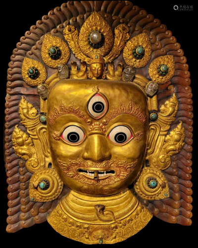 A Copper Gold Gilt Bhairava Mask
