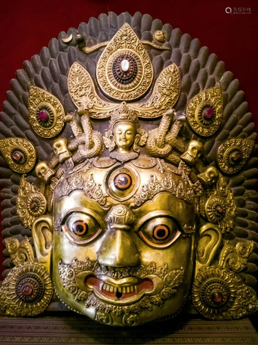 A Copper Gold Gilt Bhairava Mask