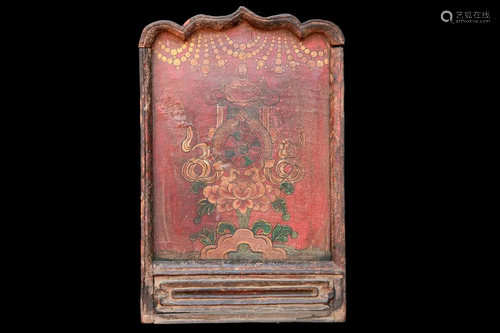 Antique Tibetan Small, Wood Travel Shrine Box