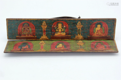 Antique Tibetan Polycrome Wood Manuscript Cover