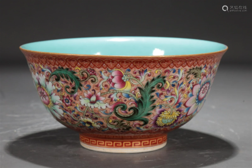 A Famille-Rose Gilded 'Scrolling Flower' Bowl