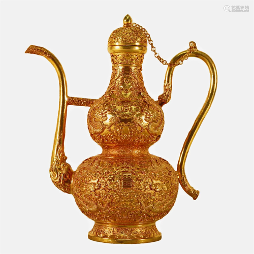 A Gilt-Bronze 'Dragon& Auspicious Cloud' Ewer