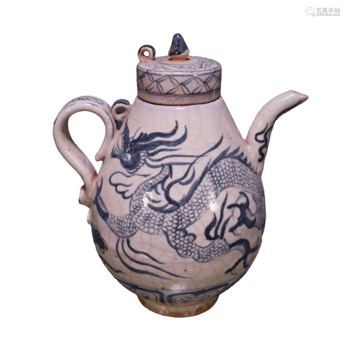 A Delicate Vietnam Kiln Blue And White Dragon Teapot