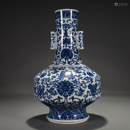 A Blue And White 'Scrolling Flower' Vase