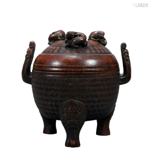 A Bamboo Chilong-Handled Tripod Censer