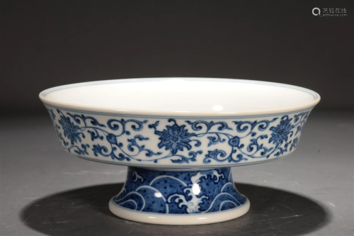 A Blue And White 'Flower' Stem-Dish