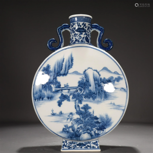 A Blue And White 'Landscape& Figure' Moonflask