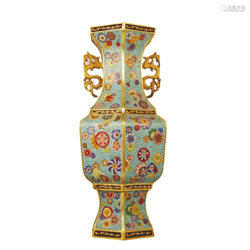 A Cloisonne 'Flower' Dragon-Handled Vase