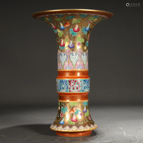 An Enameled Golden-Ground 'Felicity' Vase