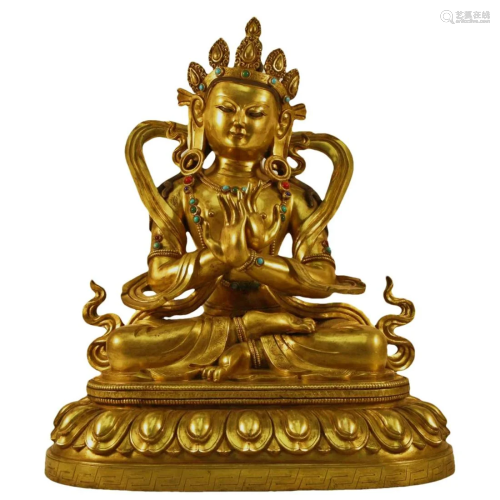 A Gilt-Bronze Gem-Inlaid Figure Of Guanyin