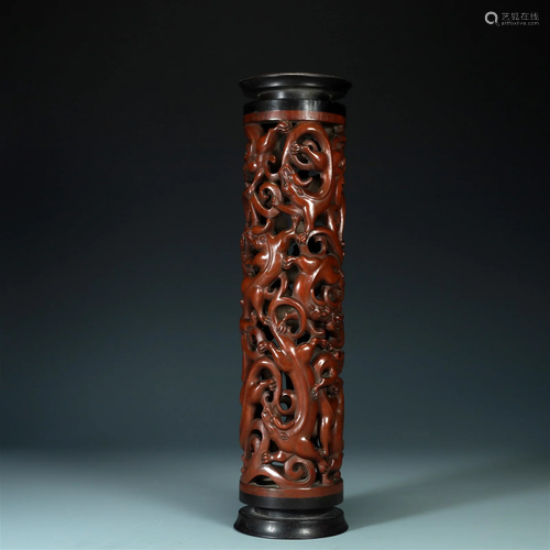 A Cylindrical Boxwood 'Chilong' Incense Holder