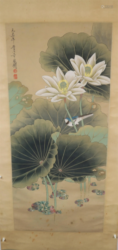 A Wonderful Lotus Scroll Painting By YuFeiAn Made