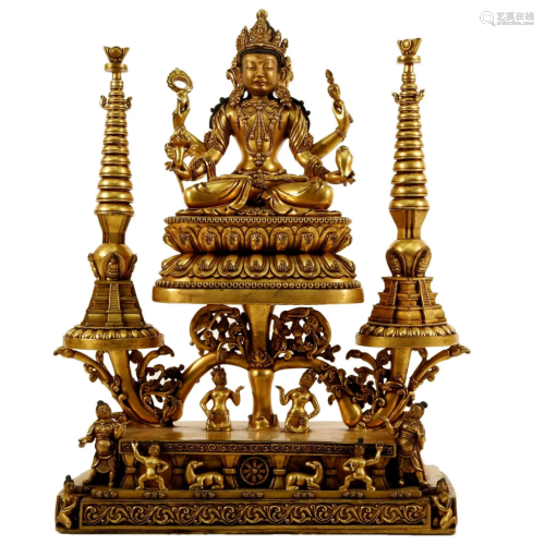 Gilt Bronze Four-armed Guanyin Statue