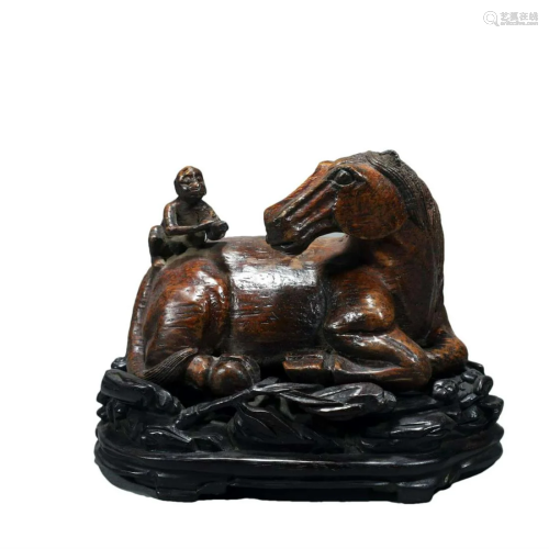 A Bamboo 'Horse And Figure' Group