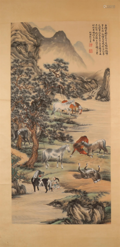 A Wonderful Horse Scroll Painting By Yin Zixiang