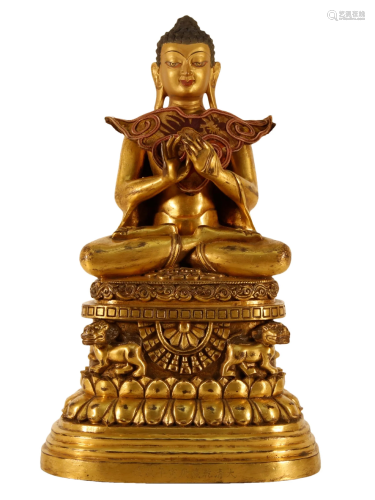 A Gilt-Bronze Figure Of Buddha Shakyamuni With Inscriptions