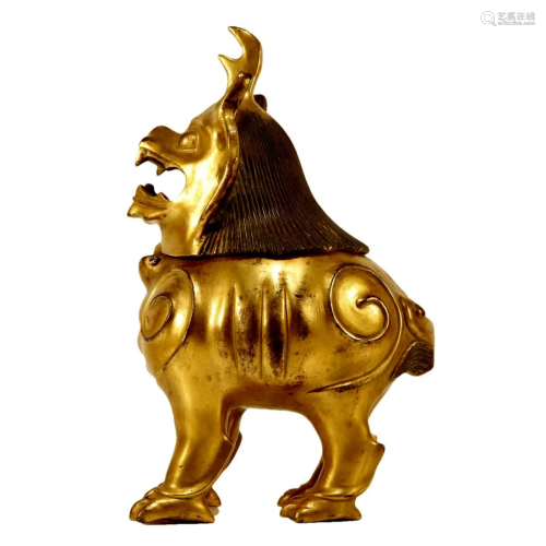 A Gilt-Bronze Unicorn-Form Censer