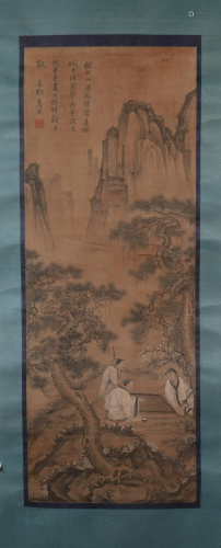 A Delicate Landscape& Character Silk Scroll Painting By ...