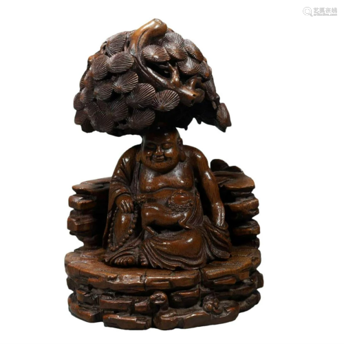 A Bamboo Figure Of Maitreya