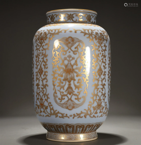 A Clair-De-Lune Glazed Gilded 'Flower' Jar