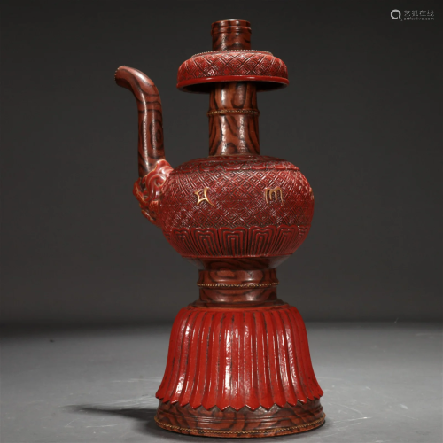 A Coral Red-Glazed Gilded Ewer