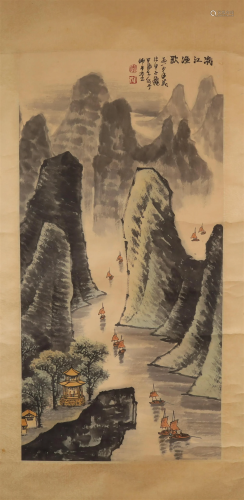 A Lovely li-River Landscape Scroll Painting By LiKeRan Made