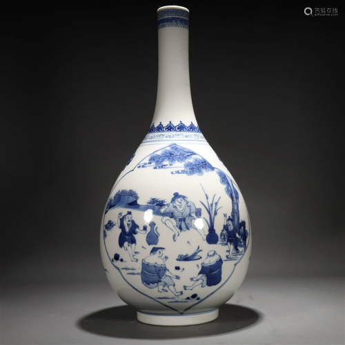 A Blue And White 'Story' Gallbladder-Form Vase
