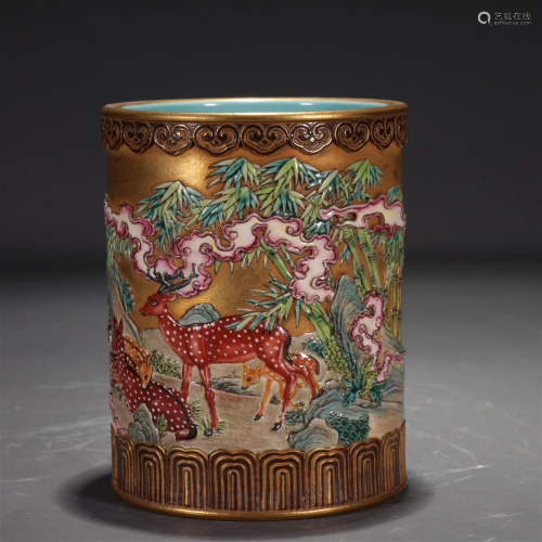 An Enameled Gilt-Decorated 'Bamboo Grove& Deer'...