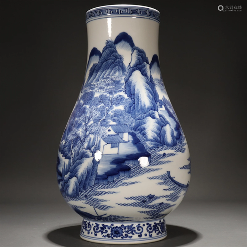 A Blue And White 'Landscape& Houses' Vase