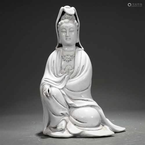 An Exquisite Blanc-De-Chine Figure Of Avalokiteshvara Seated...