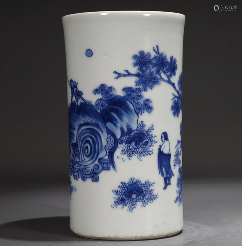 A Blue And White 'Story' Brush Pot