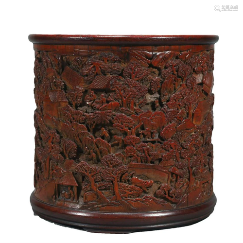 A Bamboo 'Landscape& Figure' Brush Pot