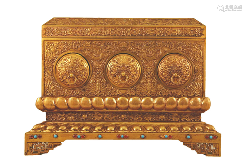 A Gilt-Bronze 'Dragon& Phoenix' Box With Three...