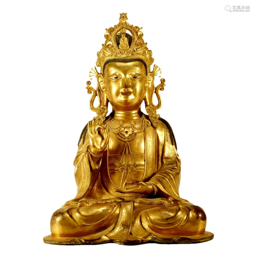 A Gilt-Bronze Figure Of Guanyin