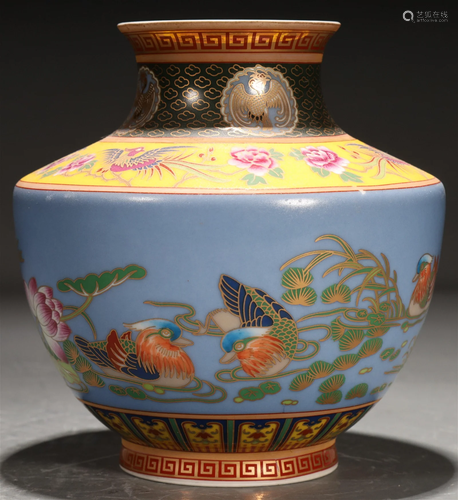 A Superb Enameled Gilded 'Lotus Pond& Mandarin Duck...