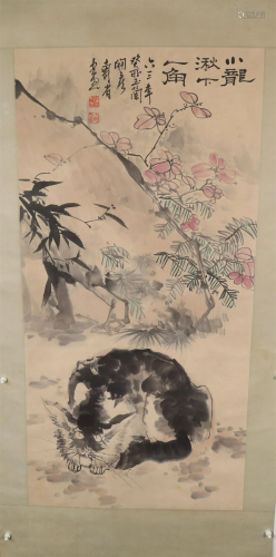A Gorgeous Cat Scroll Painting By PanTianShou Made