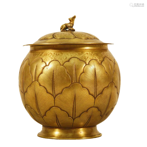 A Gilt-Bronze 'Banana Leaf' Jar And Cover