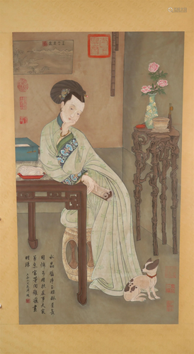 A Fabulous Lady Silk Scroll Painting By LengMei Made