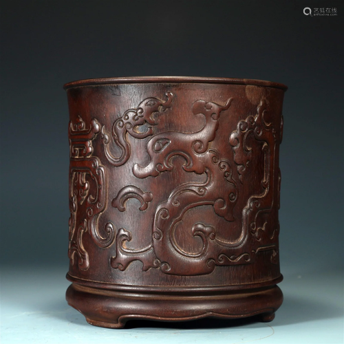 A Zitanwood 'Dragon' Brush Pot