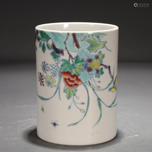 A Famille-Rose 'Flower' Brush Pot