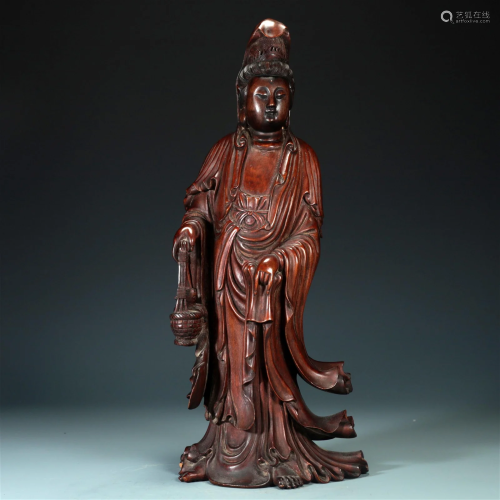 A Zitanwood Figure Of Guanyin