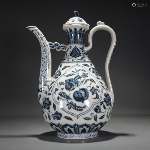 A Blue And White 'Flower& Fruit' Wine Ewer