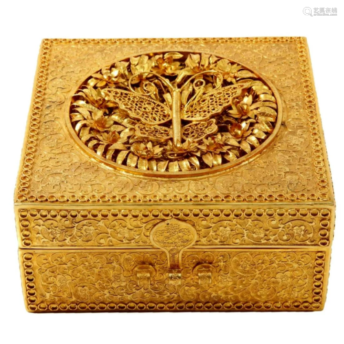 A Gilt-Bronze 'Butterfly& Flower' Box With Two...