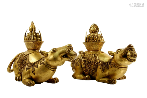 Two Gilt Bronze 'Mouse' Ornaments