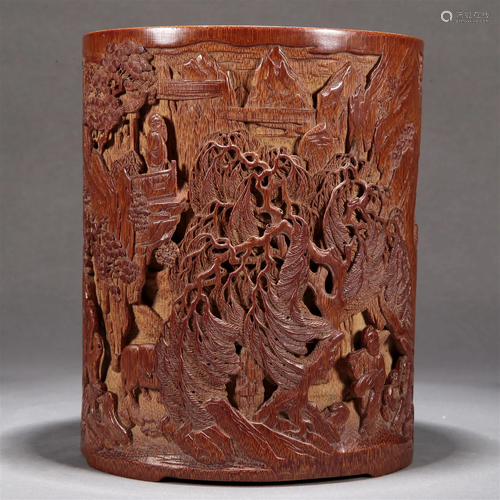 A Bamboo 'Landscape& Figure' Brush Pot