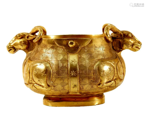 A Gilt-Bronze Ram-Handled Cup