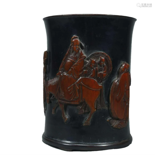 A Bamboo Lacquered 'Figure' Brush Pot